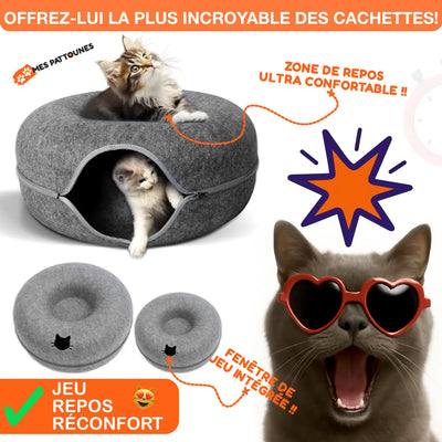 Cachette Donut pour Chat – Lit & Aire de Jeu en Feutre, Confort et Design
